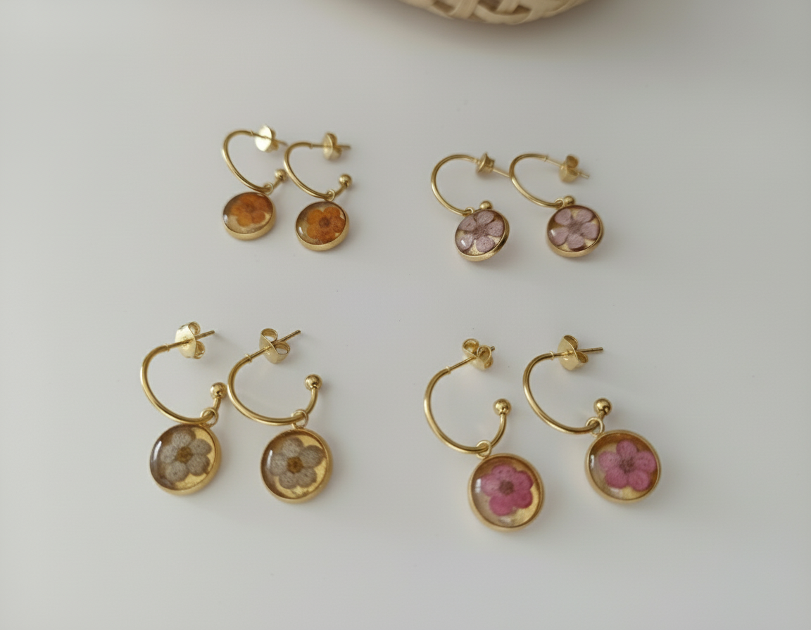 Brincos dourados com flores - nitidez aprimorada