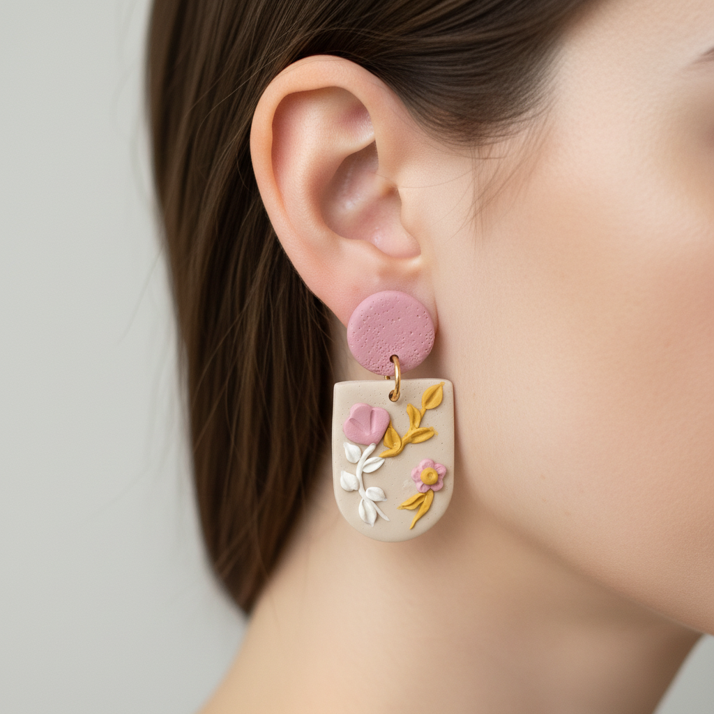 Brincos Primrose numa orelha de perfil