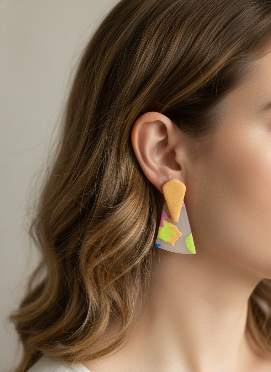 Brinco colorido na orelha