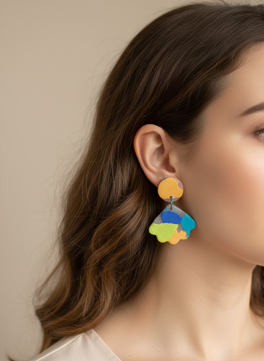 Brinco colorido na orelha