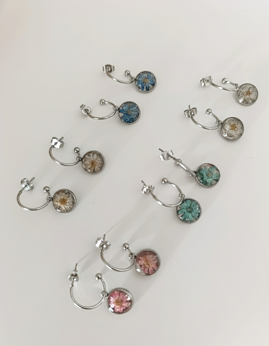 Brincos aço inoxidável com flores - nitidez aprimorada