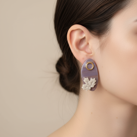 Brincos Outono com Folha Oval na Orelha - Perfil