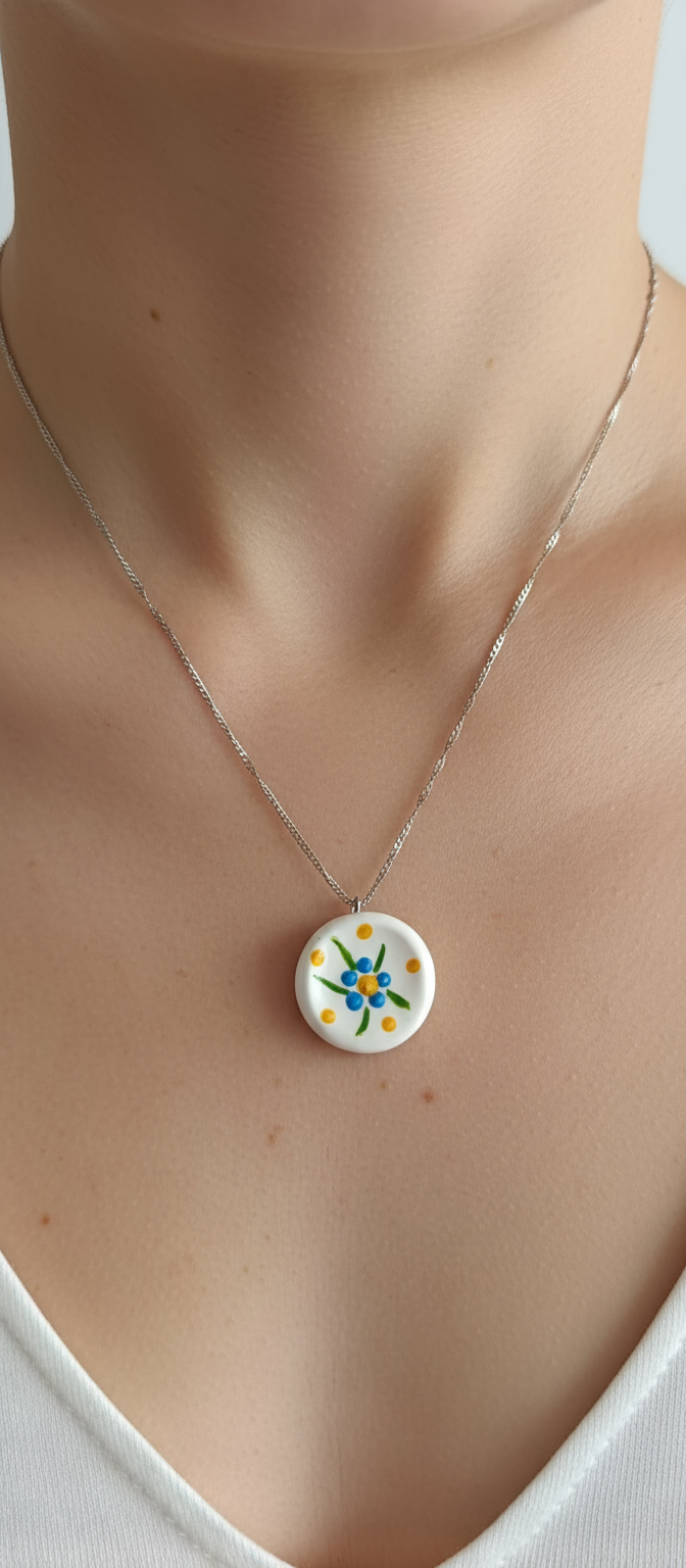 Colar flor colorida usado